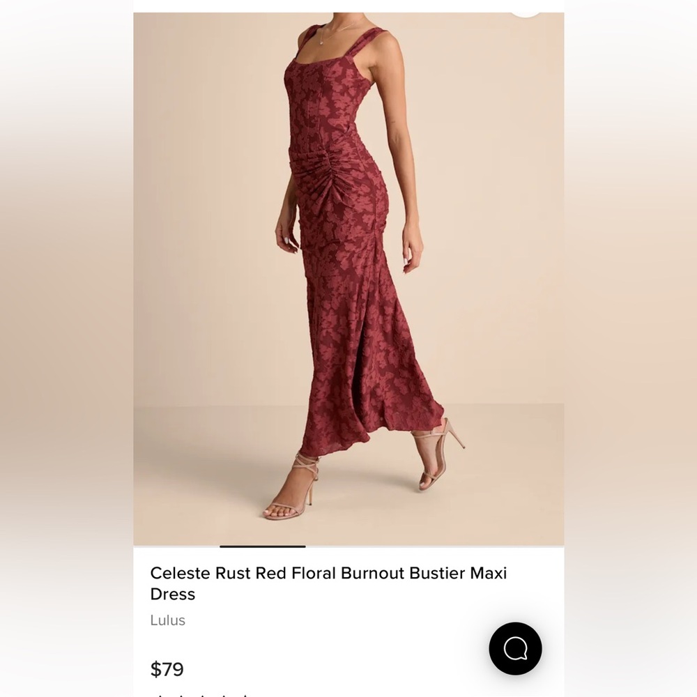Lulu's Celeste Rust Red Floral Burnout Bustier Maxi
Dress